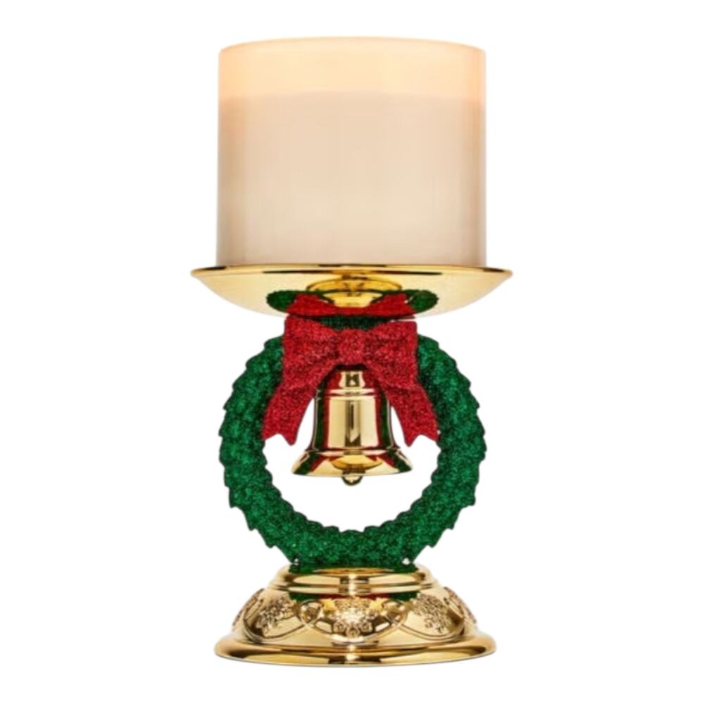 CHRISTMAS WREATH 3-WICK PEDESTAL CANDLE HOLDER BY BATH AND BODY WORKS NEW!